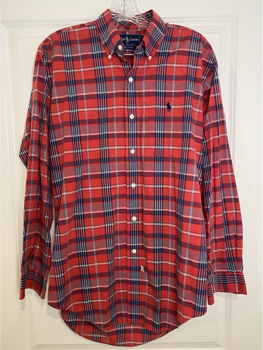 Ralph Lauren Men's Big Shirt Plaid Long Sleeve Button-Up 100% Cotton, Size 15-33